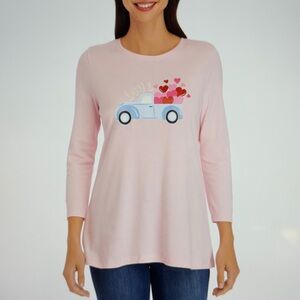 Kim Rogers Pink Top with Blue Truck and Red Hearts